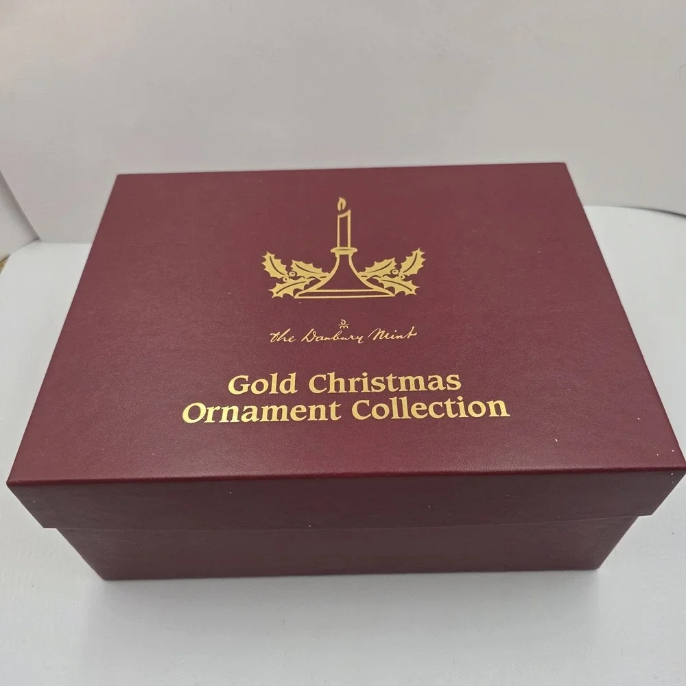 2004 Danbury Mint 23KT Gold Plated Christmas Ornament Collection Set12 Box 3D